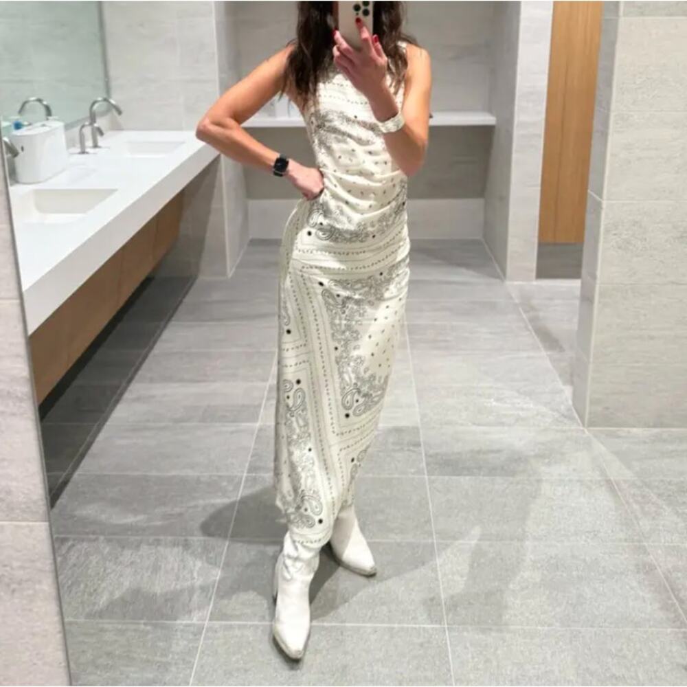 Third Form White Bandana Maxi Dress SIZE 8 Ruched Sheath Gown Designer $300 - Picture 4 of 16